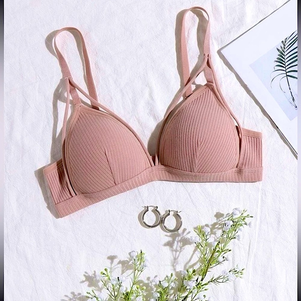 Womens Strappy Wireless Push Up Bra Pink Medium Bralette NEW